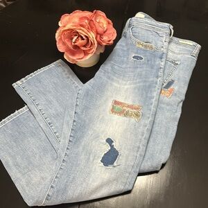Pilcro Anthropologie Women's Light Blue Embroidered Jeans Slim Boyfriend 32 Tall